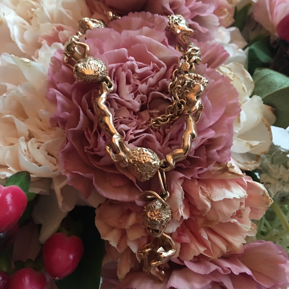 Vintage Ruser Cherubs Gold & Sapphire Charm Bracelet